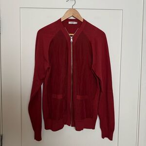 J Lindeberg Nathan Cardigan Mens Sz XL Red Knit Corduroy Full Zip Cotton Golf